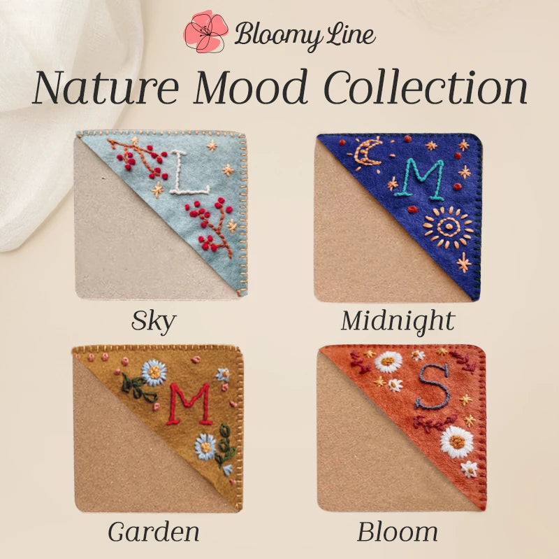Bloomy Line - Personalized Hand Embroidered Corner Bookmark