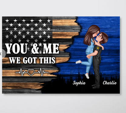 Hero Couple Nation Flag Gift by Occupation For Her, For Him Personalized Poster, Anniversary Gift for Couple