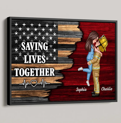 Hero Couple Nation Flag Gift by Occupation For Her, For Him Personalized Poster, Anniversary Gift for Couple