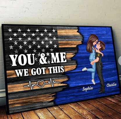 Hero Couple Nation Flag Gift by Occupation For Her, For Him Personalized Poster, Anniversary Gift for Couple