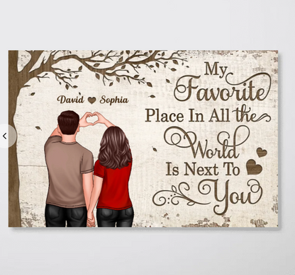 Back View Couple Heart Hands Favorite Place Personalized Horizontal Poster, Gift For Him, For Her