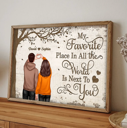 Back View Couple Heart Hands Favorite Place Personalized Horizontal Poster, Gift For Him, For Her